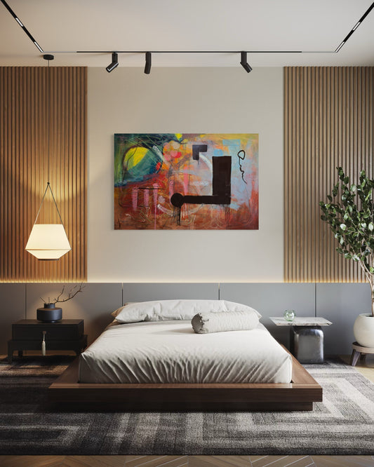 Big abstract original painting above master bedroom