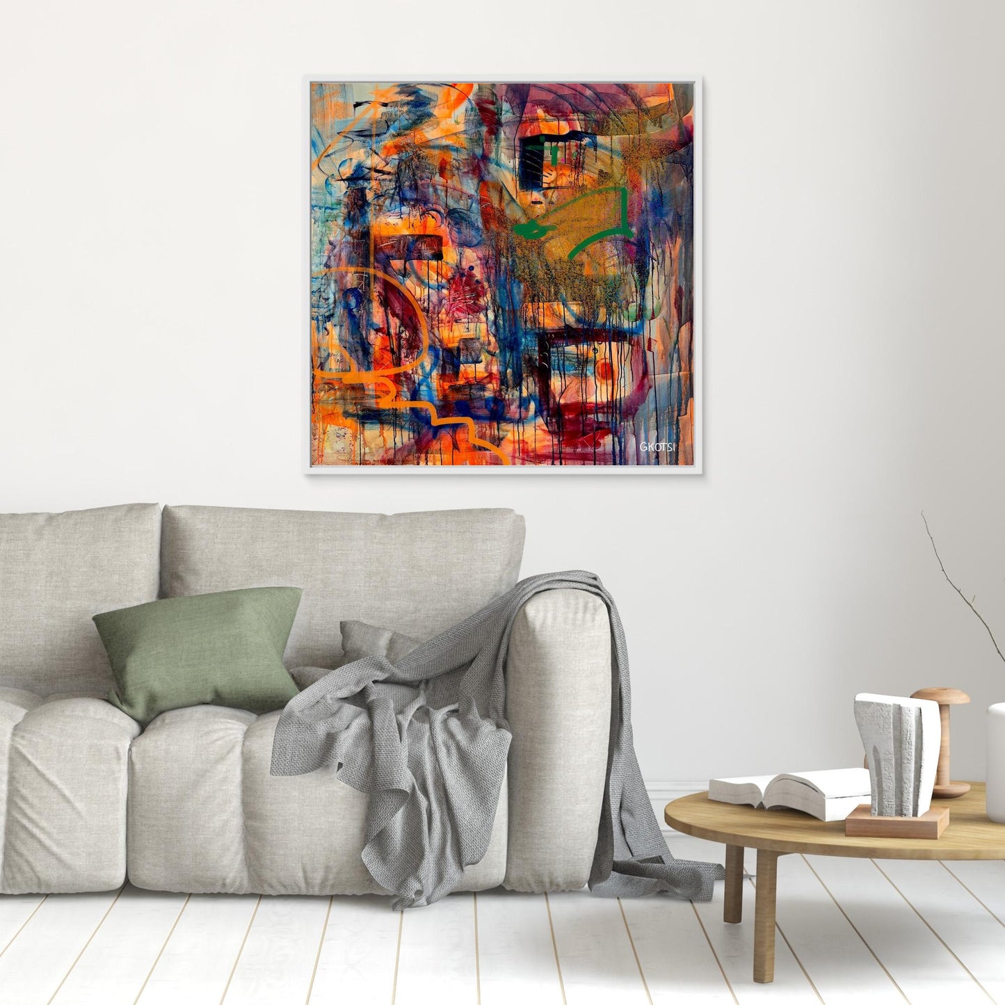 POWER Print as striking focal point above gray sofa - energetic wall decoration