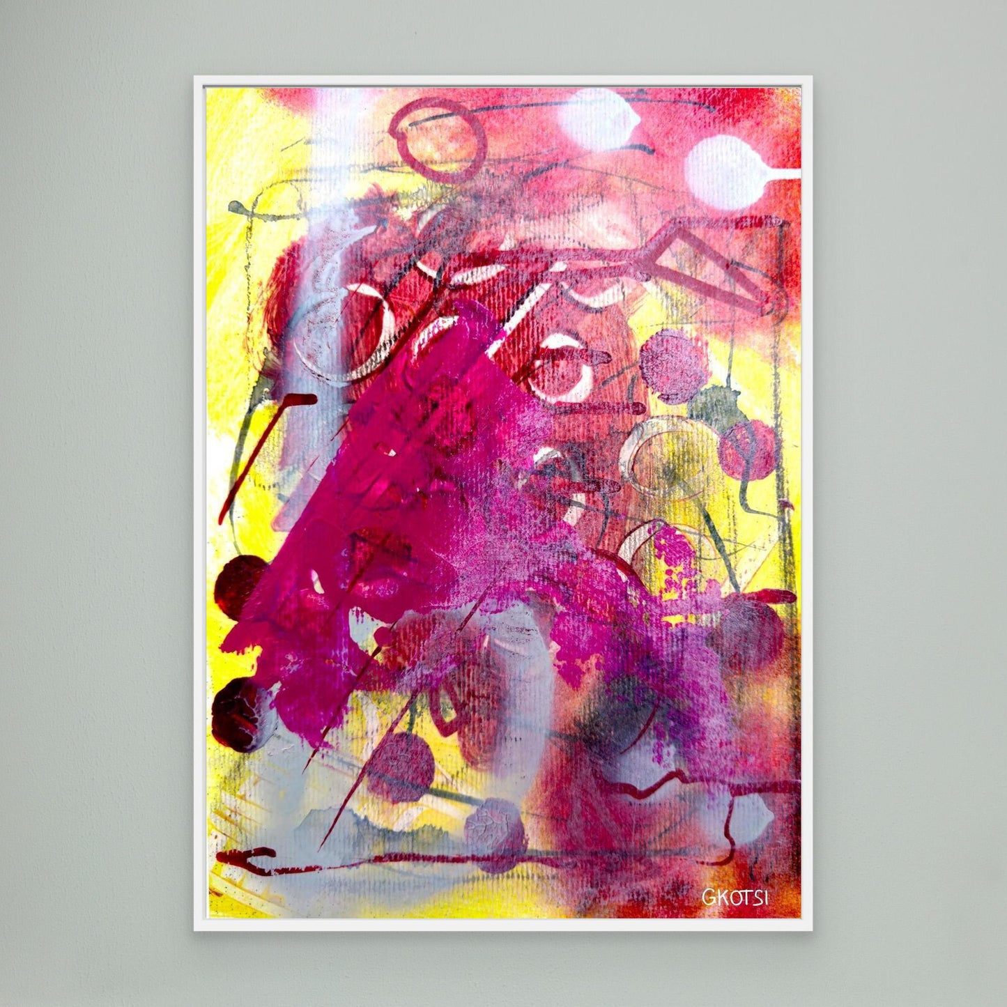 MORGENSTUNDE Abstract Canvas Print with white frame displayed on modern gray wall