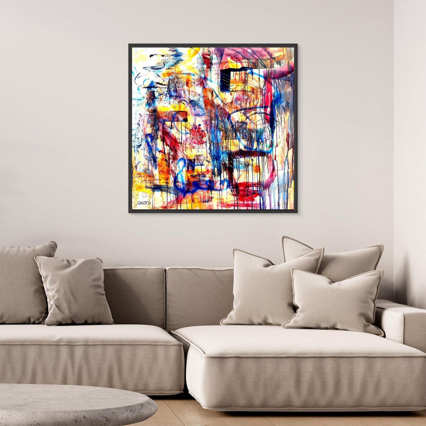 DISTRACTION Print in modern room with furniture - complete contemporary room design