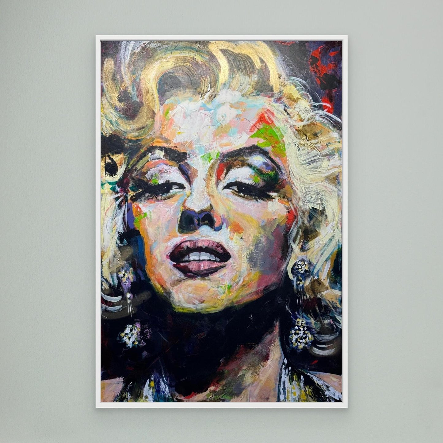 MARILYN MONROE 1 canvas print with white frame displayed on wall