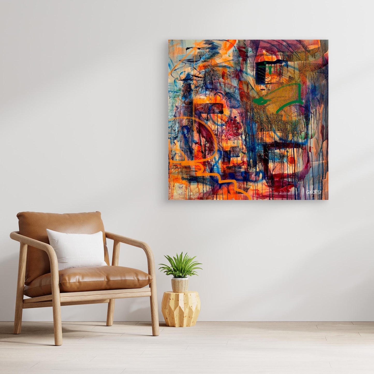 POWER Print next to stylish chair and plant - dynamic interior design