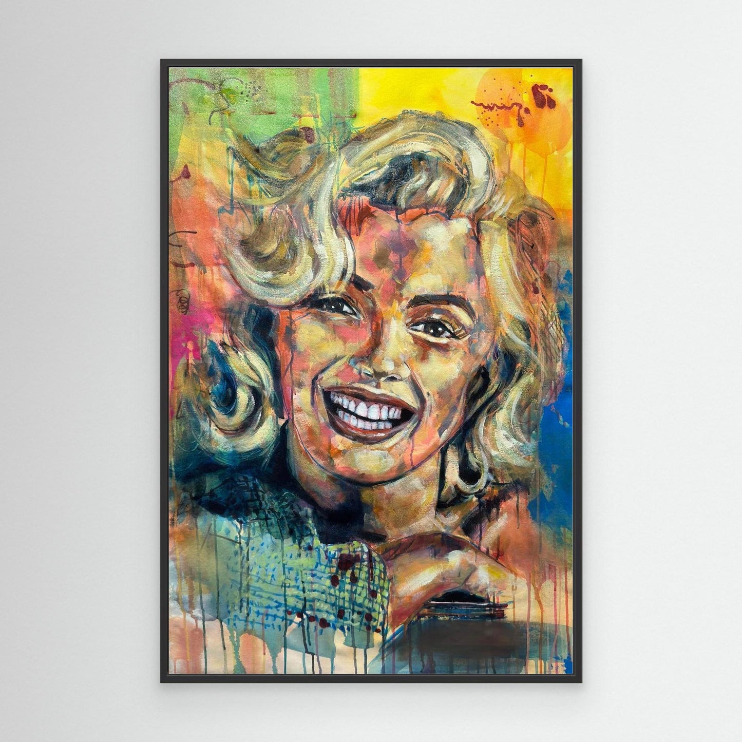 MARILYN MONROE 2 canvas print with black frame displayed on wall