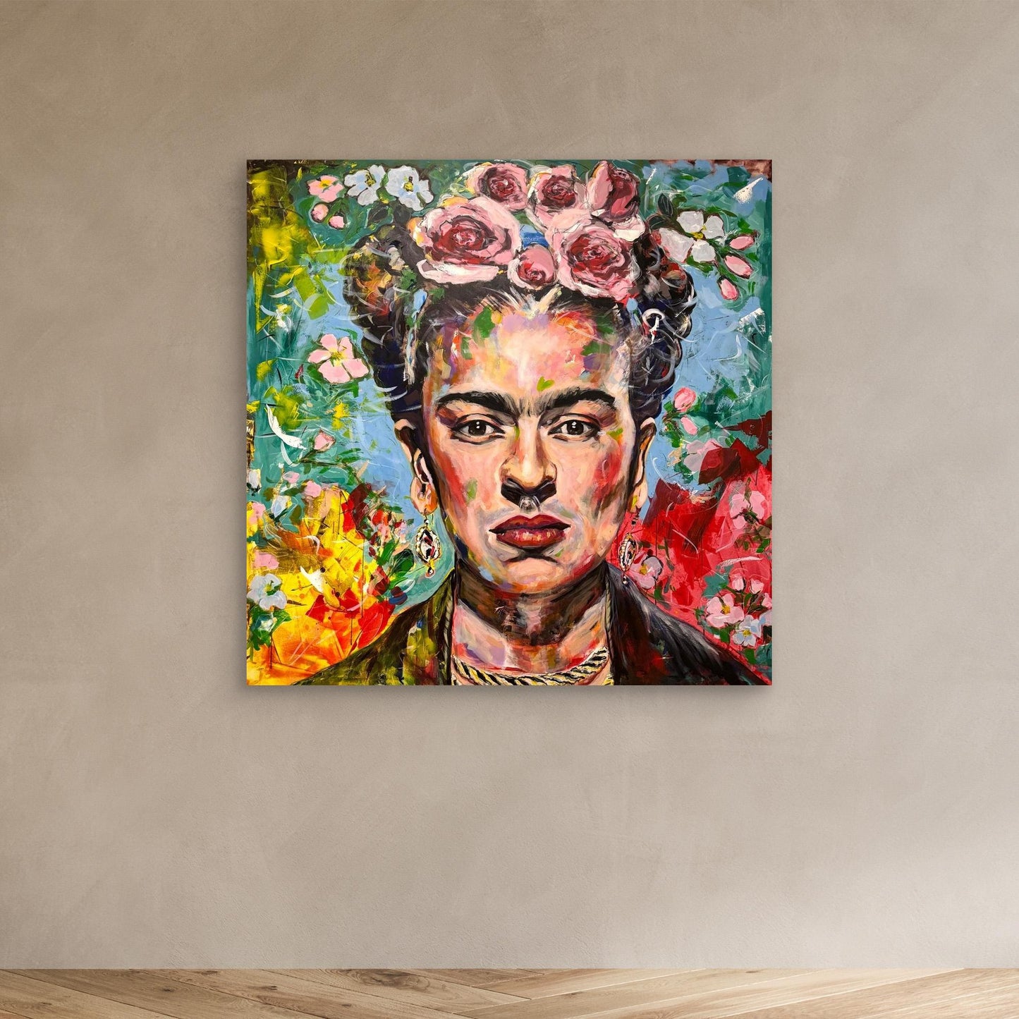 FRIDA KAHLO 1 Canvas Print displayed on modern wall in contemporary room