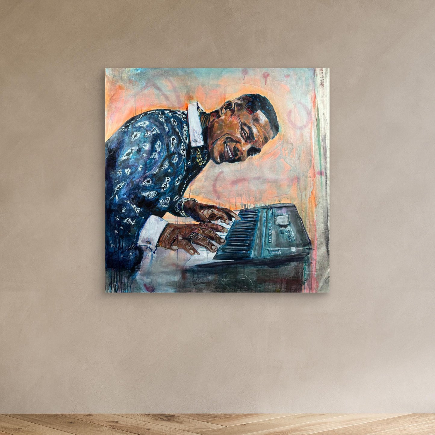 MANOLITO Y SU TRABUCO canvas print displayed on wall in modern room