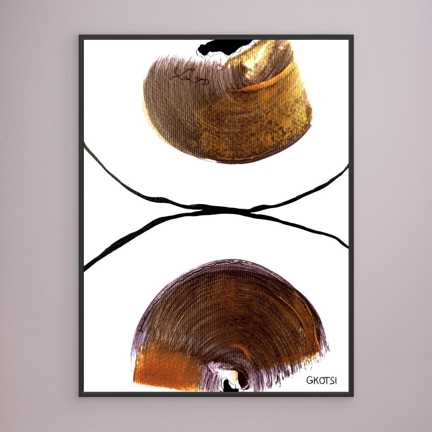 DIE HÄLFTE abstract canvas print with black frame on gray wall