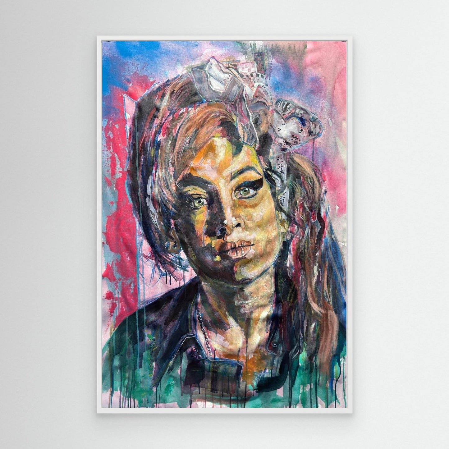 AMY WINEHOUSE 2 canvas print displayed on grey wall