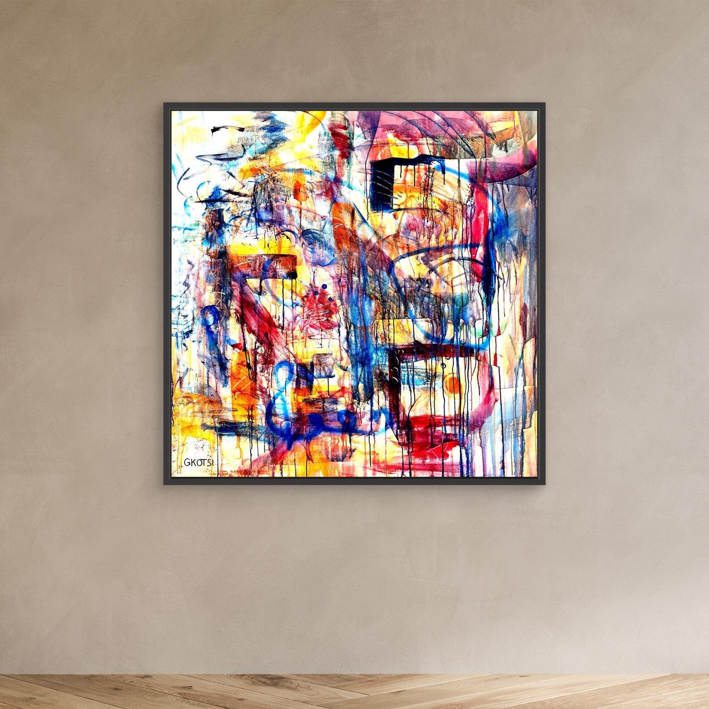 DISTRACTION Print with black frame creating vibrant atmosphere - dynamic room ambience