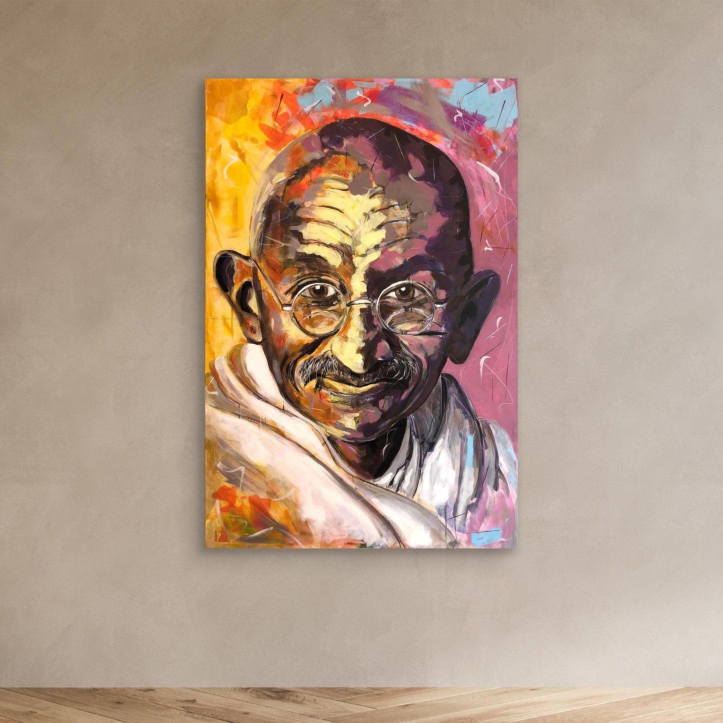GANDHI canvas print in minimal room