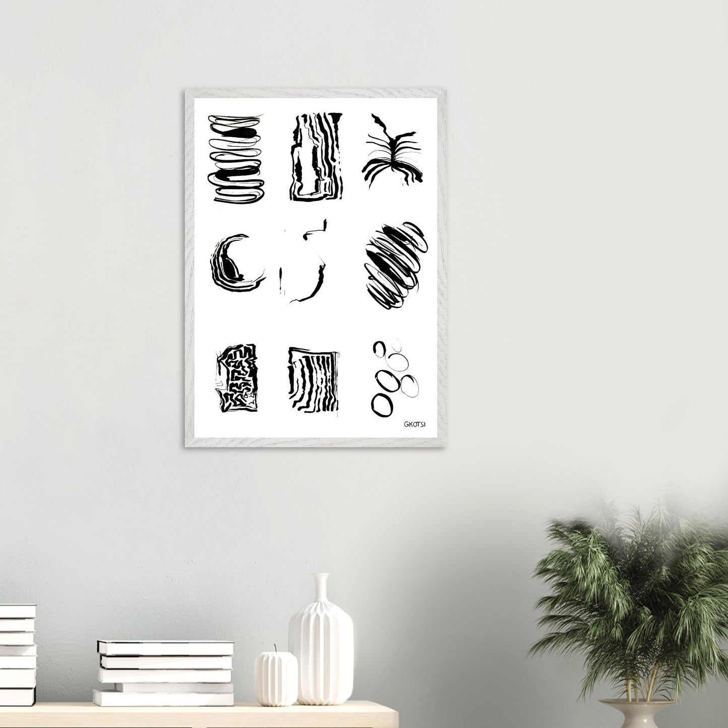 ABSTRACT FEELINGS Wall Art Set Poster Print 9X above table with small plant