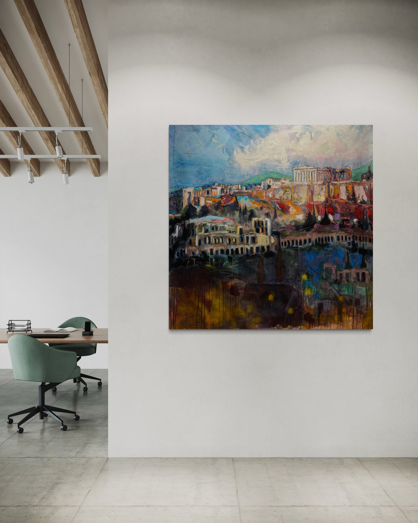 Acropolis Greece Original Painting in architectural attic studio