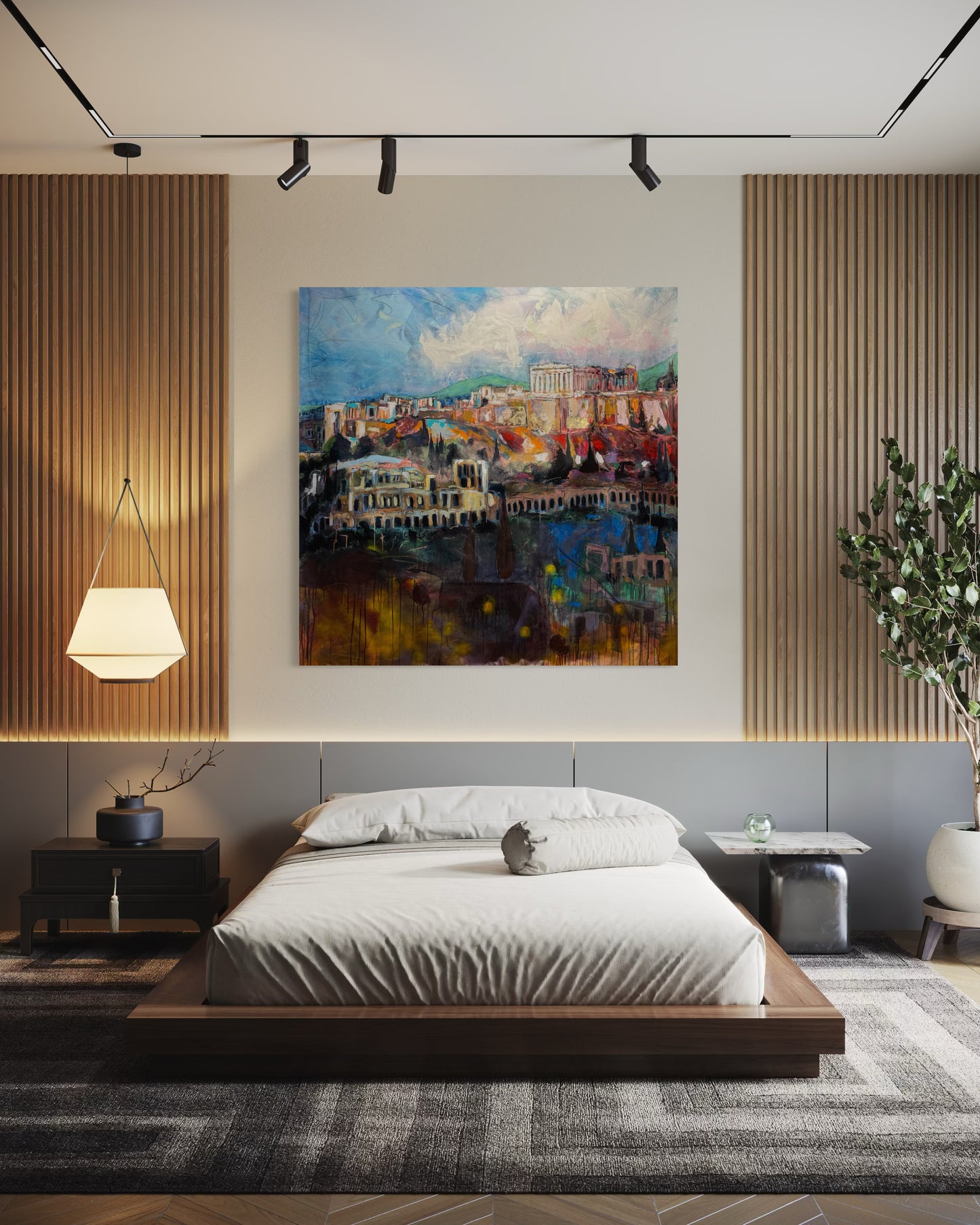 Acropolis Greece Original Painting above king size bed