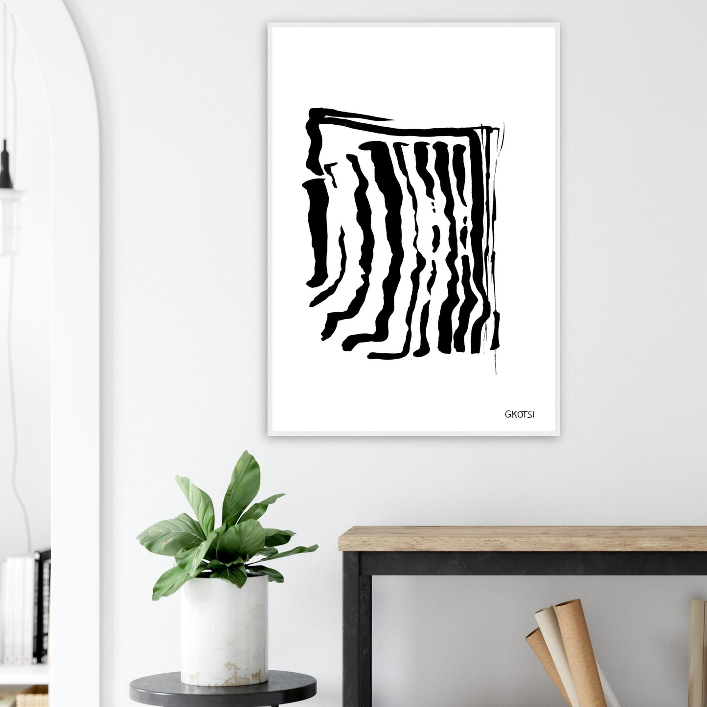 ADAPTING poster print in hallway above console table