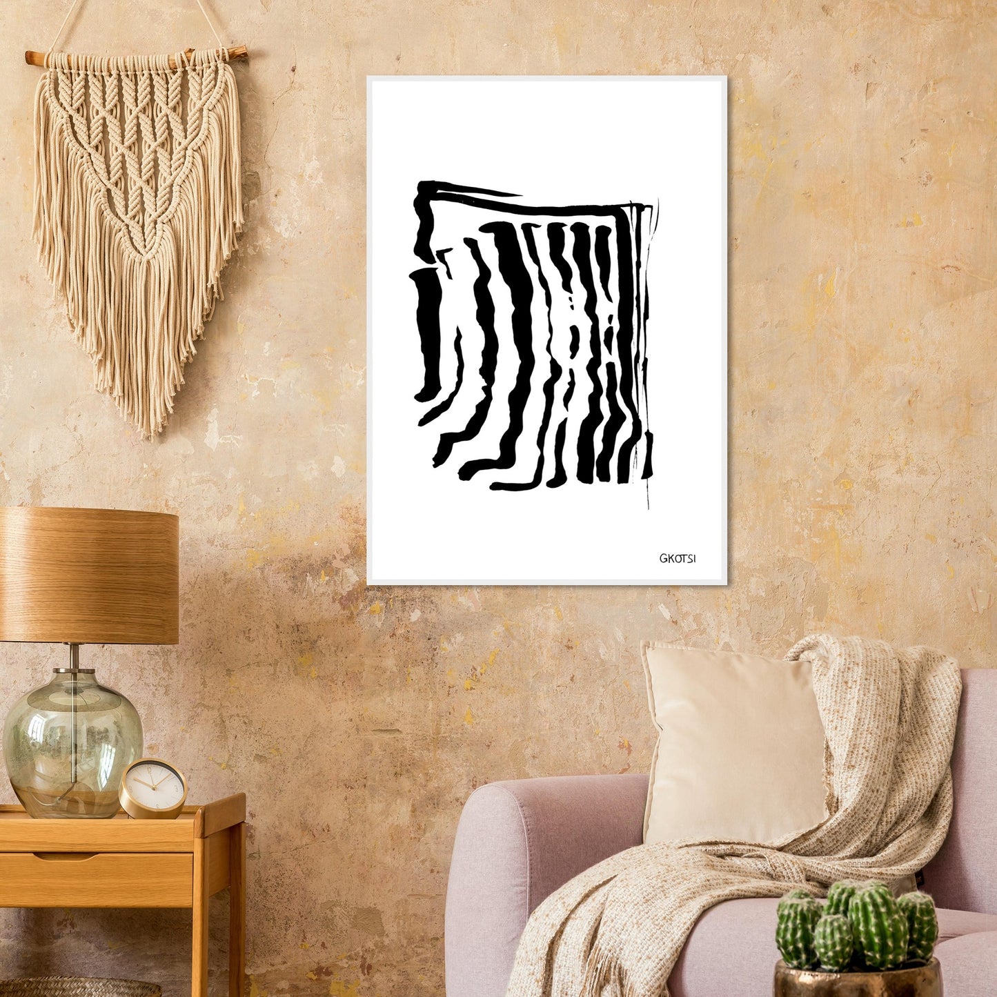 ADAPTING poster print in light brown living room interior