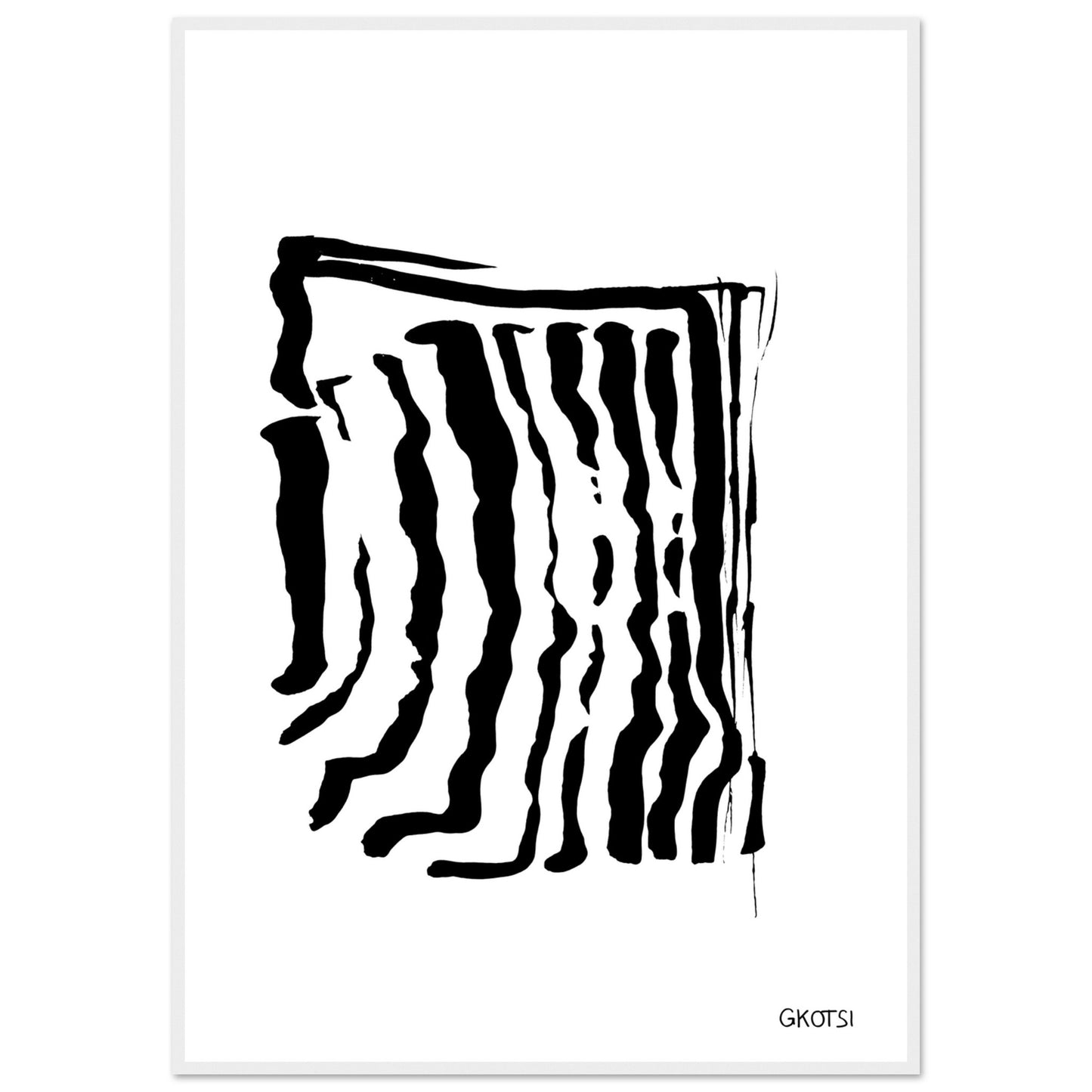 ADAPTING poster print on white wall with white frame highlighting fluid abstract forms