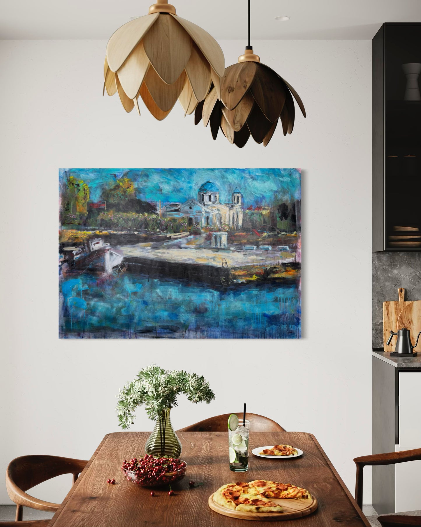 Agrili Home Greece Original Painting at breakfast table