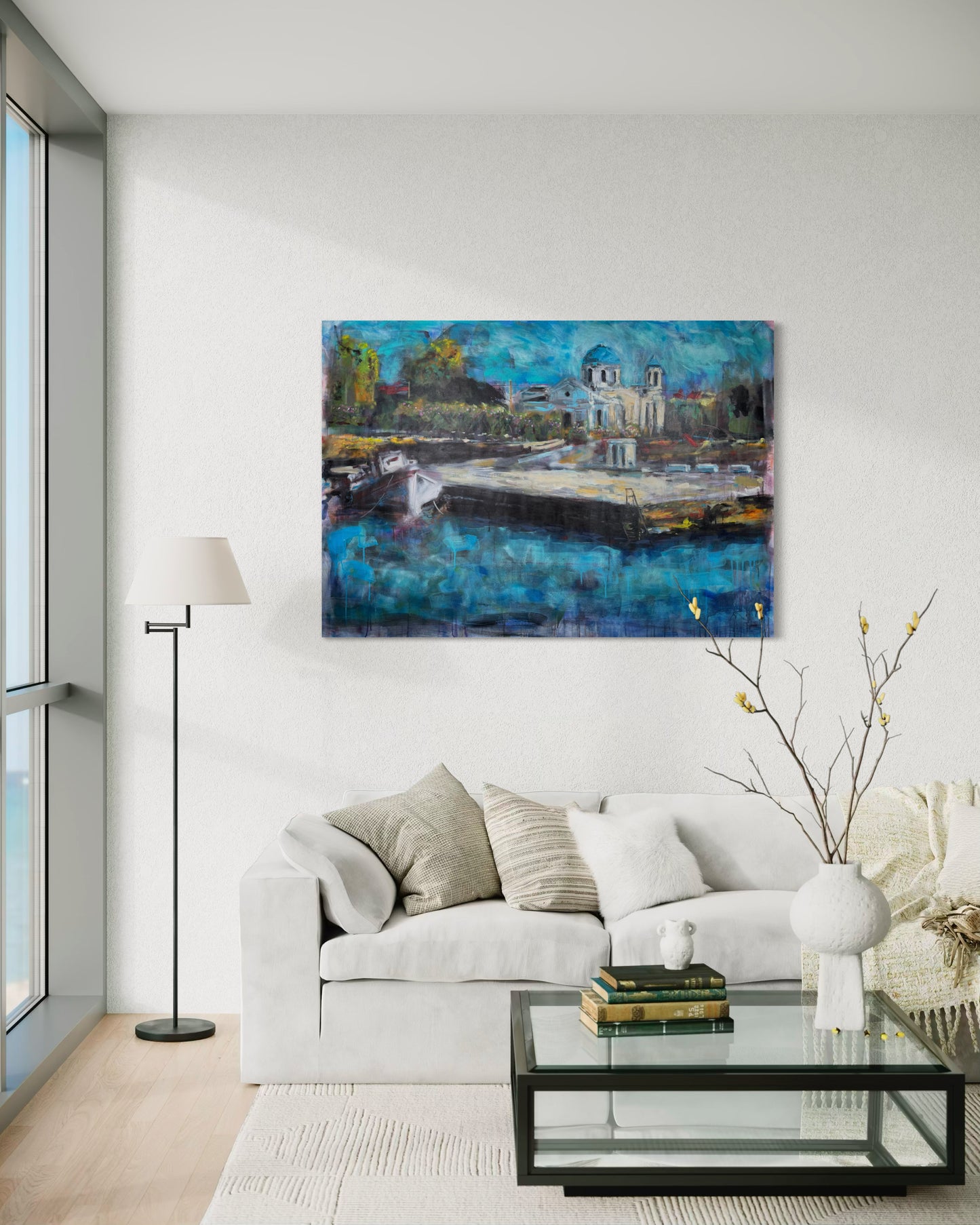 Agrili Home Greece Original Painting above white couch