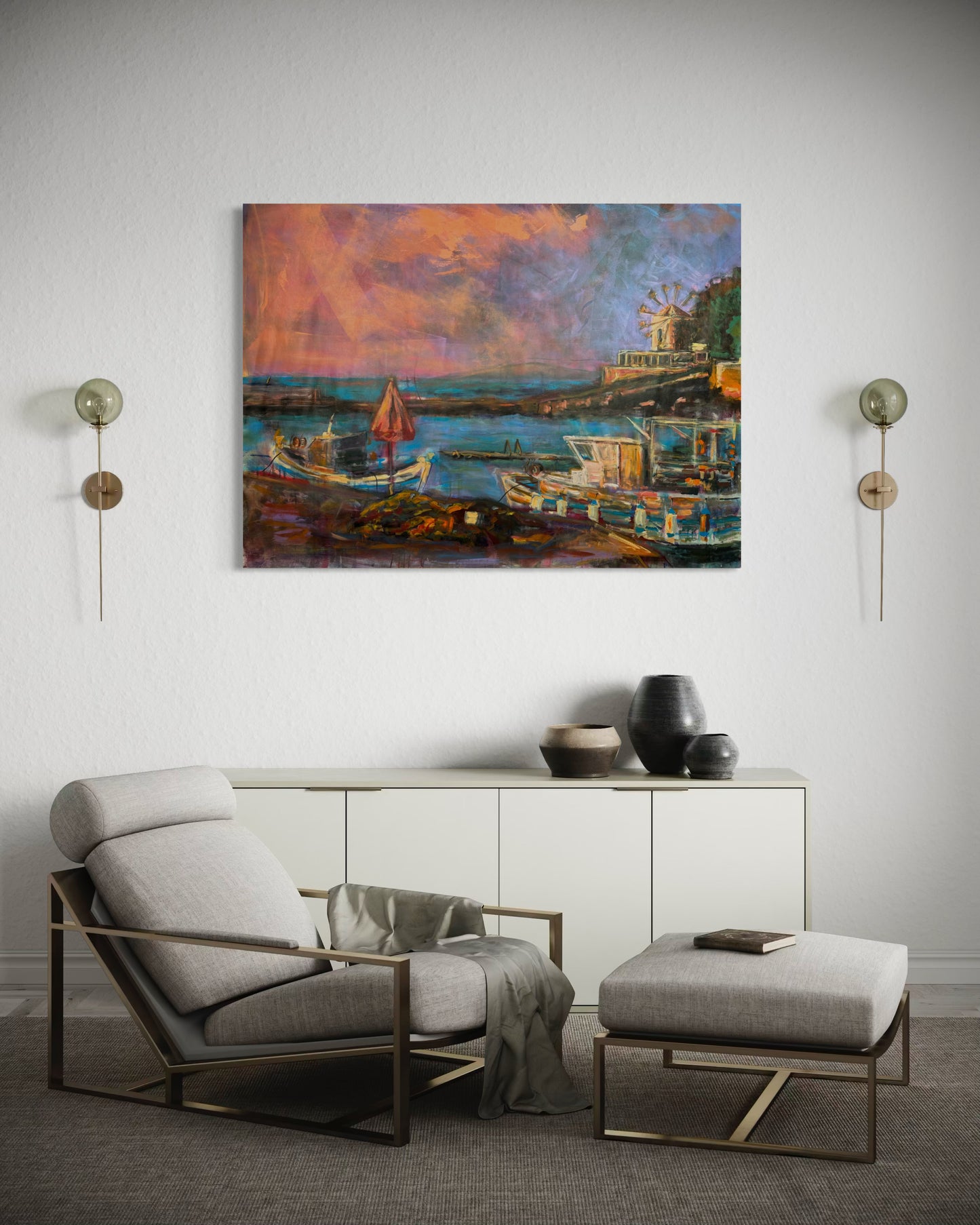 Agrili Nostalgia Greece Original Painting above dresser and chaiselongue