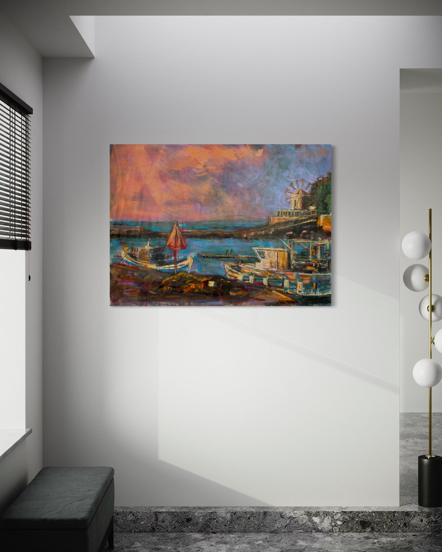 Agrili Nostalgia Greece Original Painting next to window