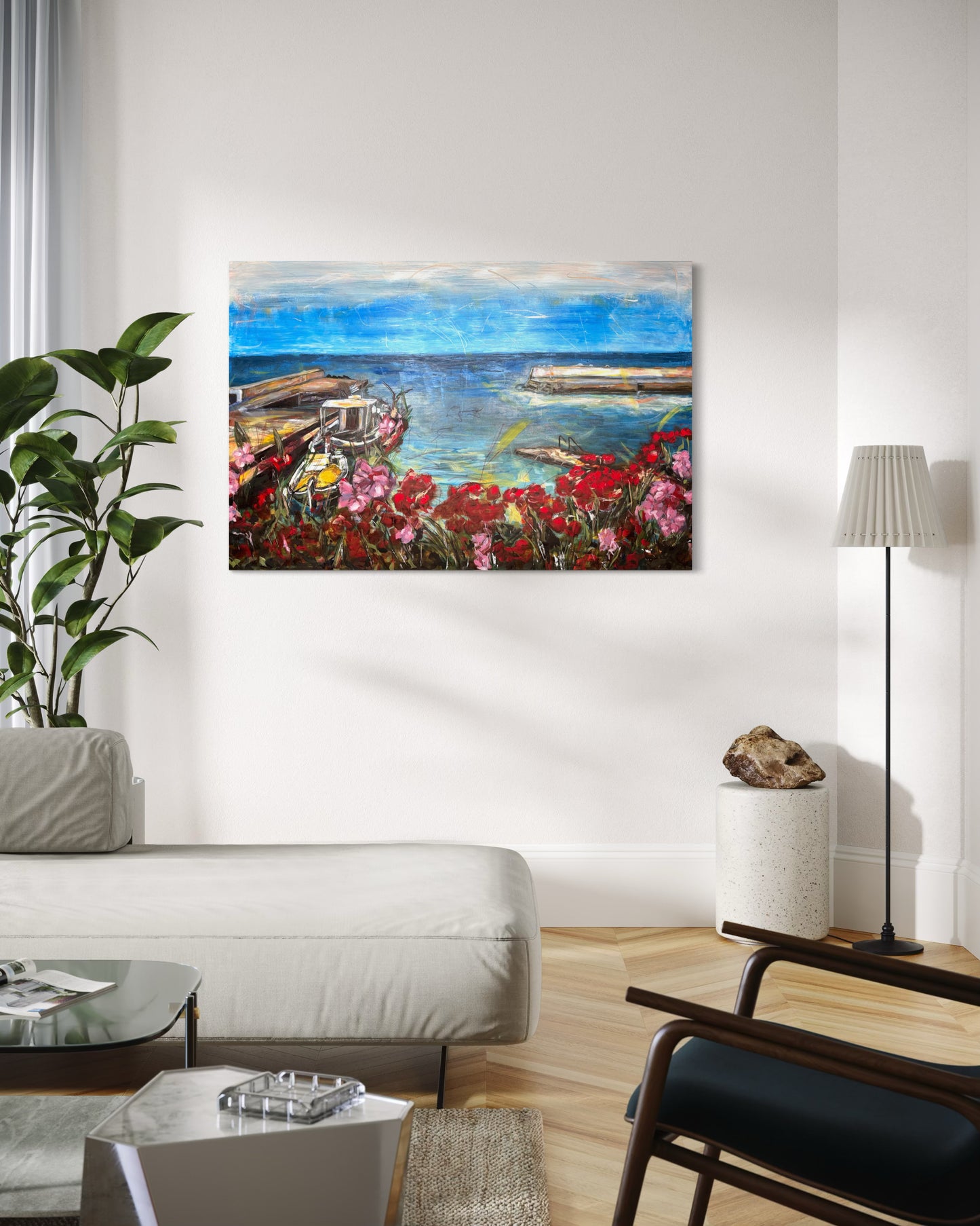 Agrili Summer Greece Original Painting in a living room corner