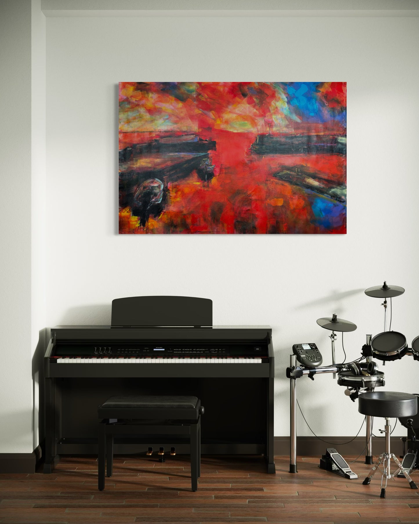 Agrili Magic Greece Original Painting above piano and drums