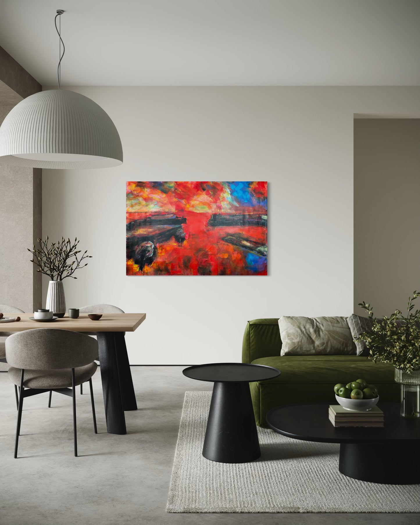 Agrili Magic Greece Original Painting in living room with dining table