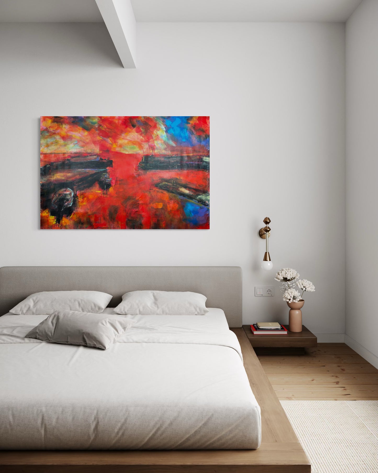 Agrili Magic Greece Original Painting in minimalist modern bedroom