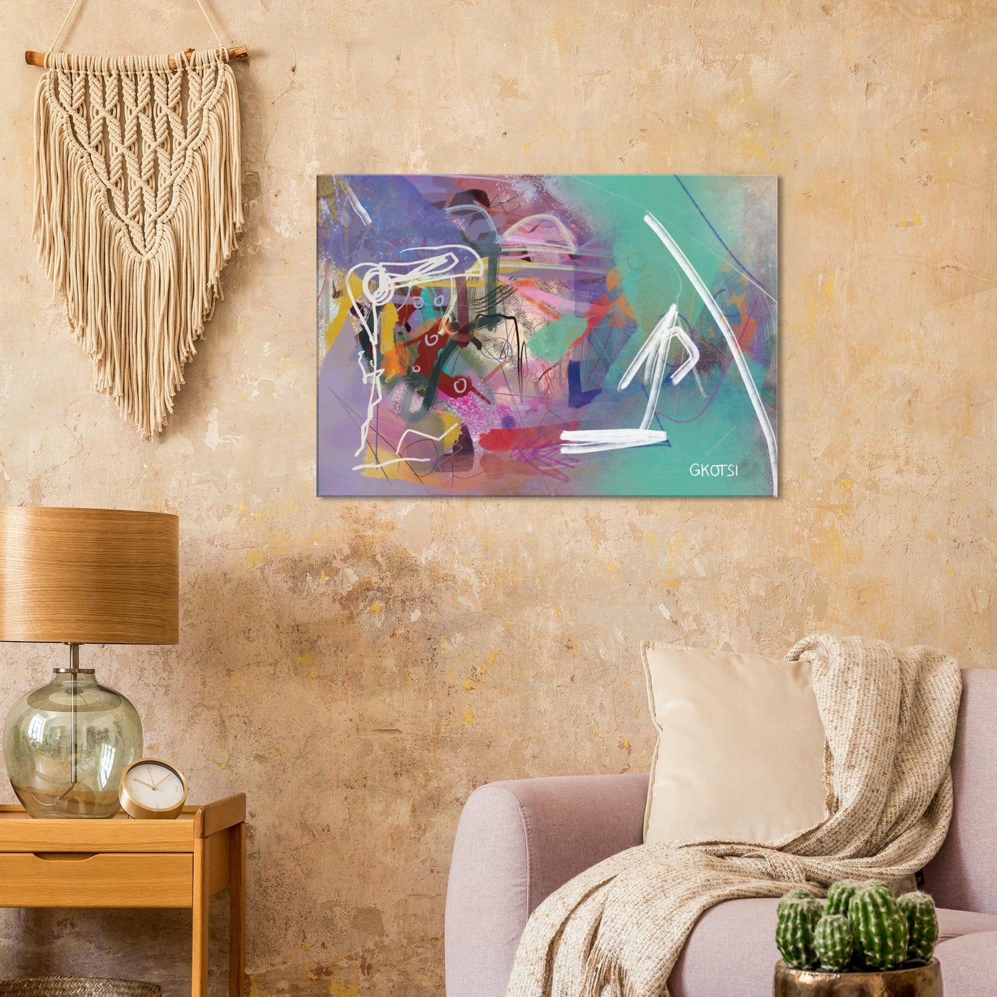 ALL WEEK Digital Canvas Print above beige sofa