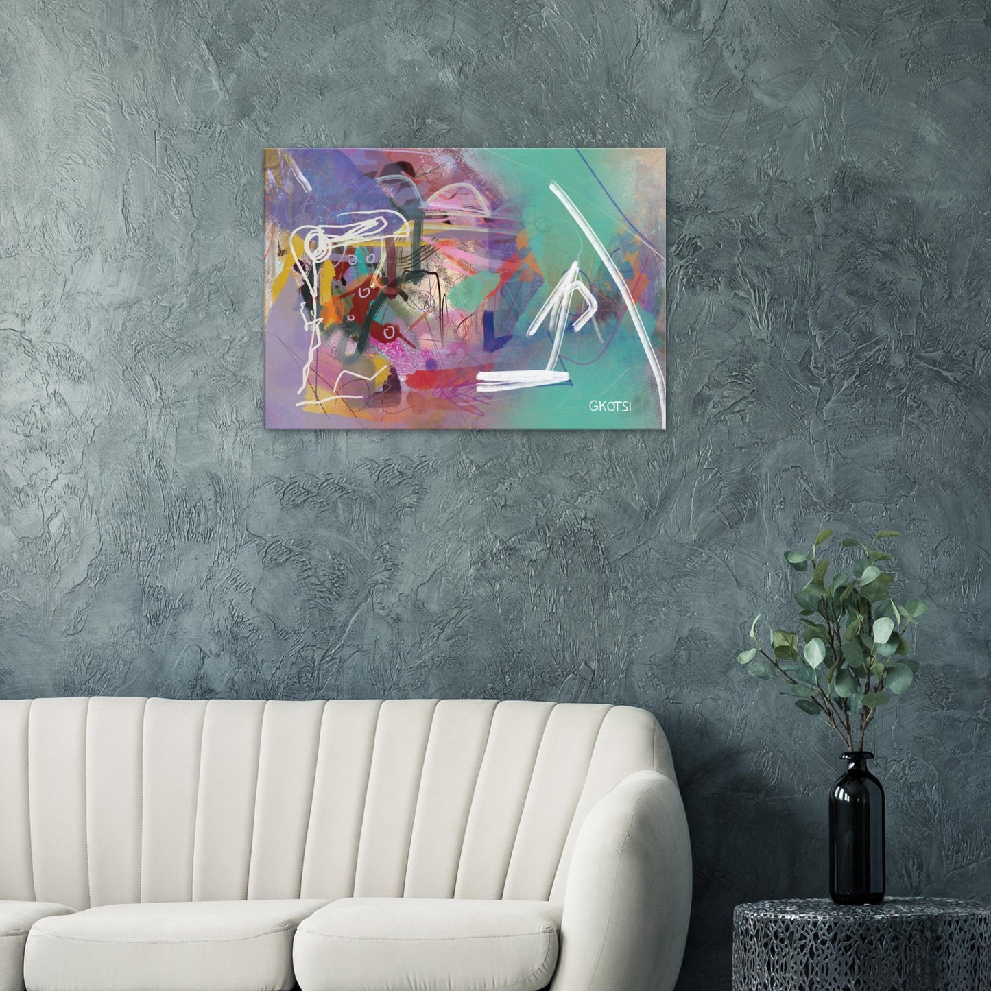 ALL WEEK Digital Canvas Print above gray sofa