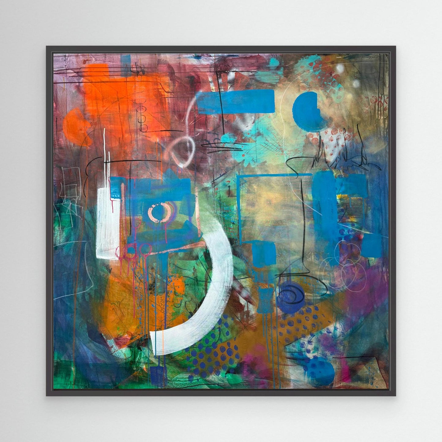 ALWAYS HERE abstract canvas print with black frame close up view