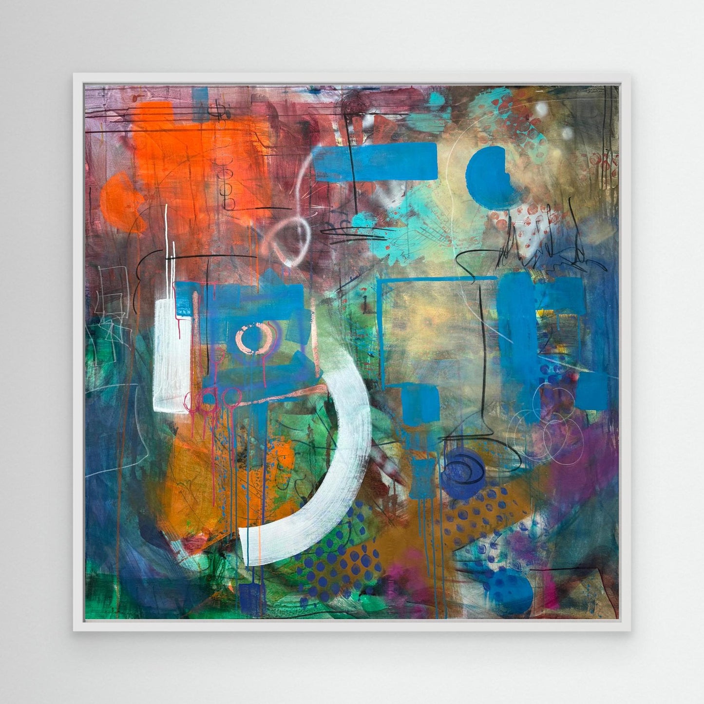 ALWAYS HERE abstract canvas print with white frame close up view