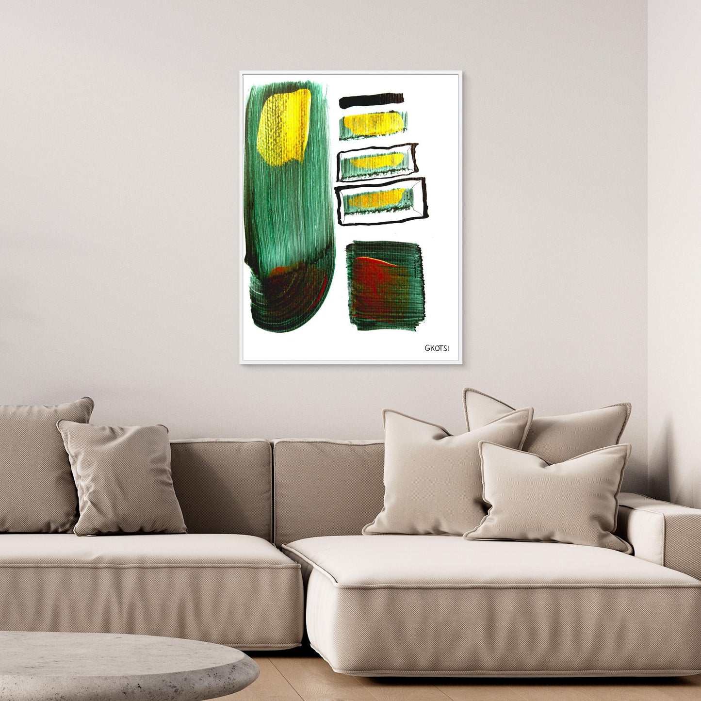 AUF WIEDERSEHEN canvas above contemporary corner sofa