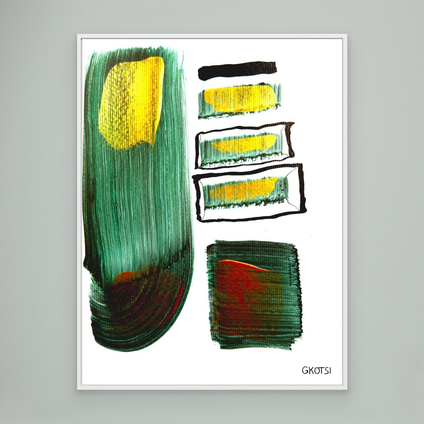 AUF WIEDERSEHEN canvas close-up with white frame showing expressive colors
