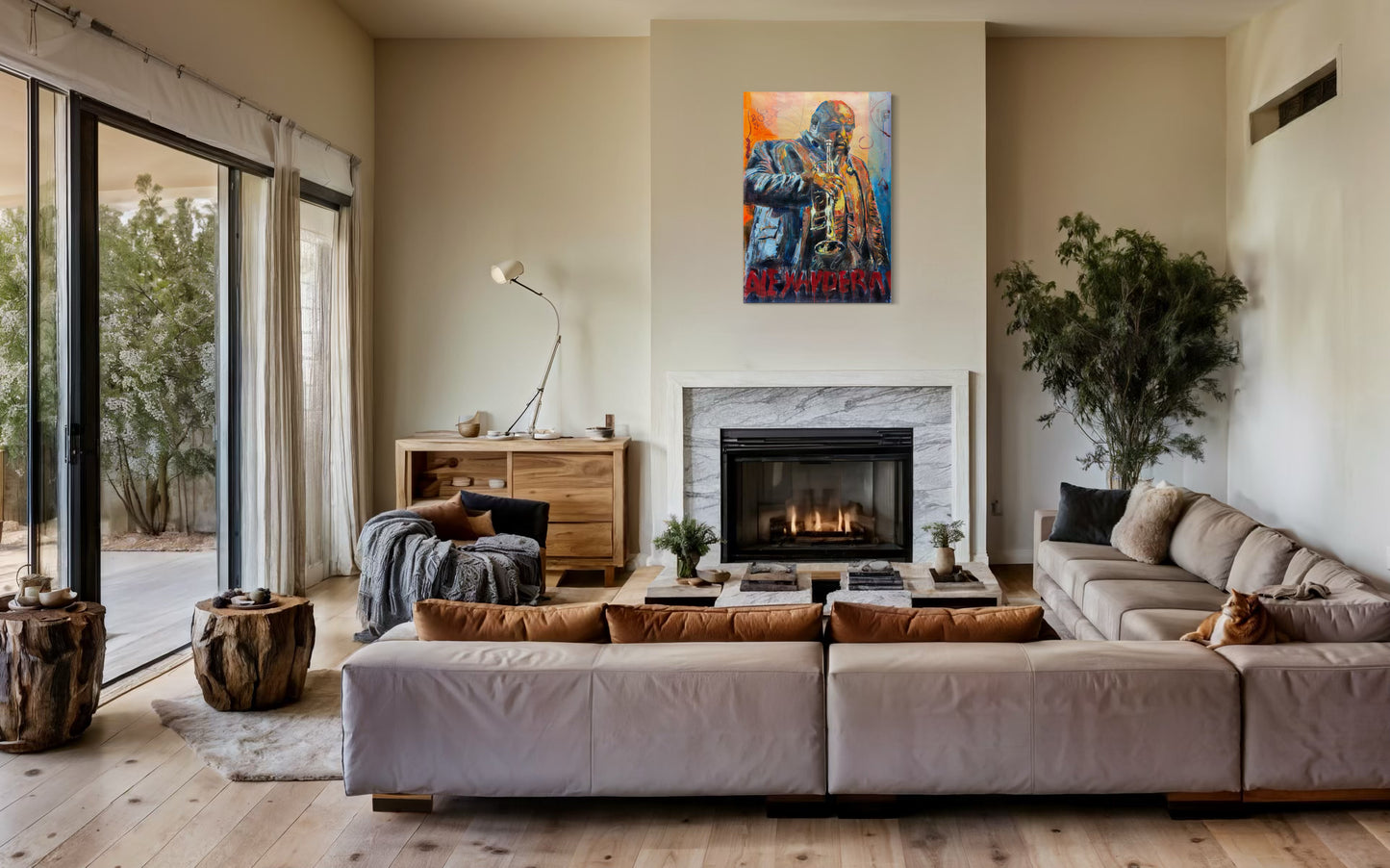 Alexander Abreu original painting by Gkotsi Art displayed in luxury living room interior