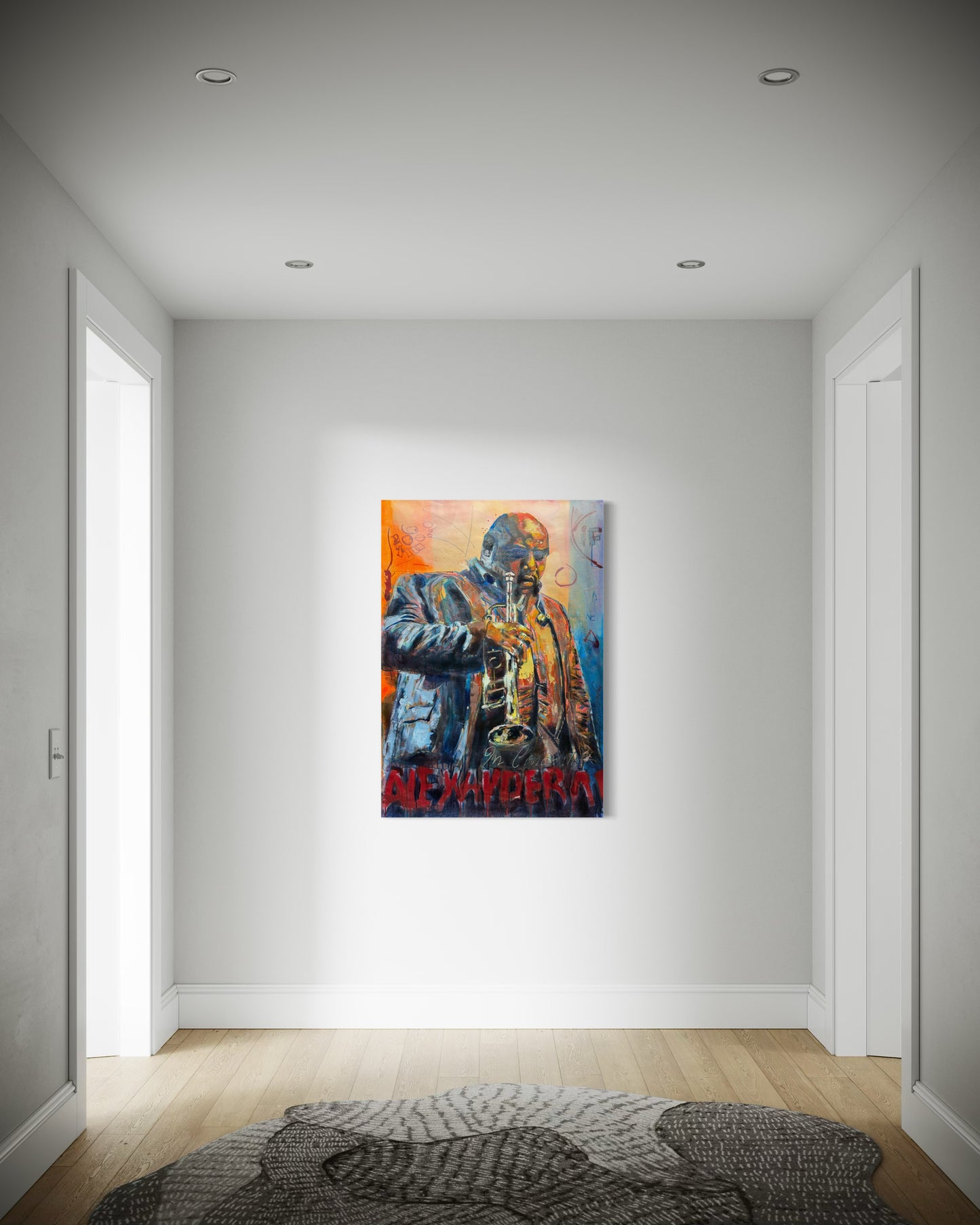 Alexander Abreu original painting by Gkotsi Art in spacious hall interior