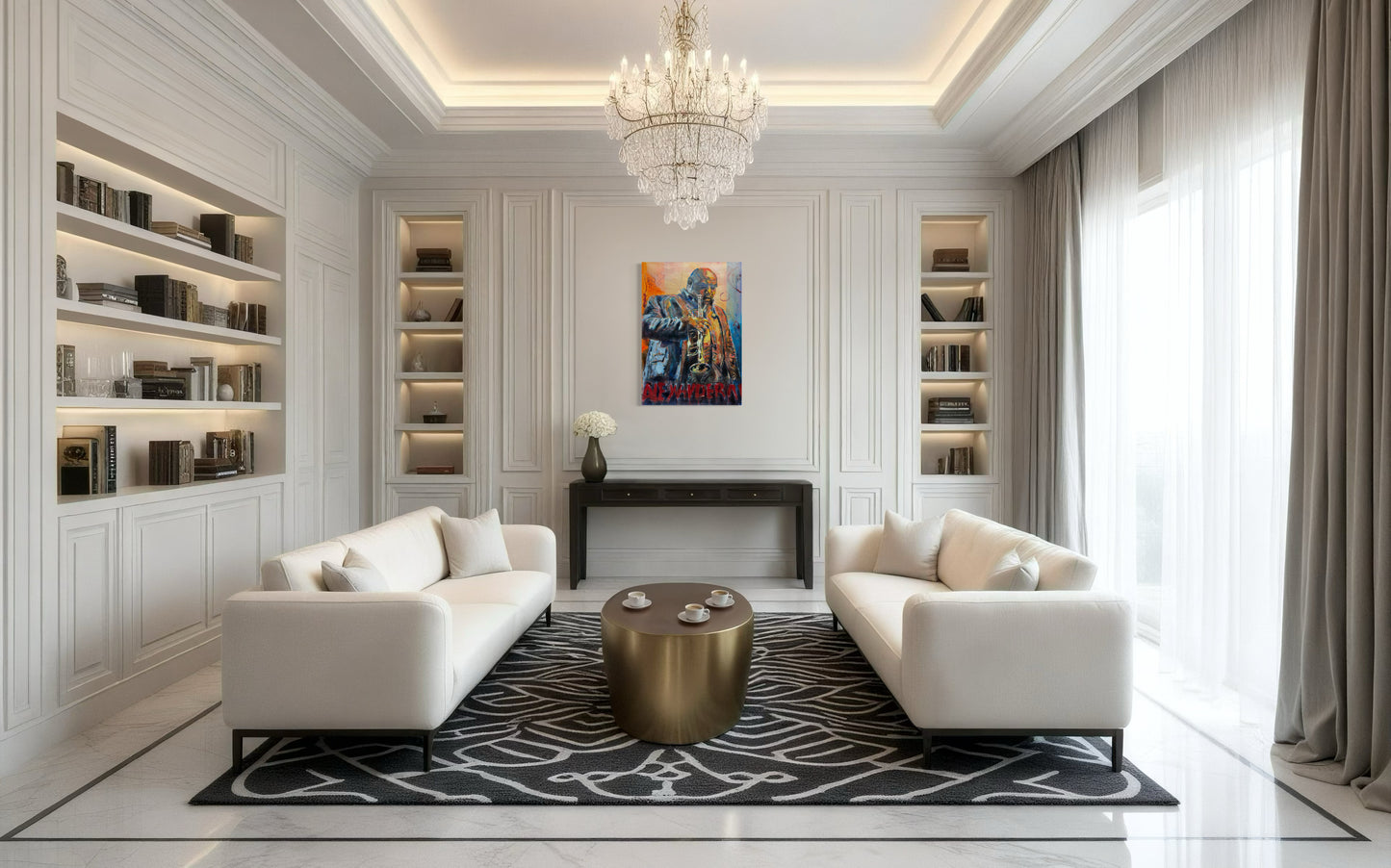 Alexander Abreu original painting by Gkotsi Art displayed in modern luxury living room