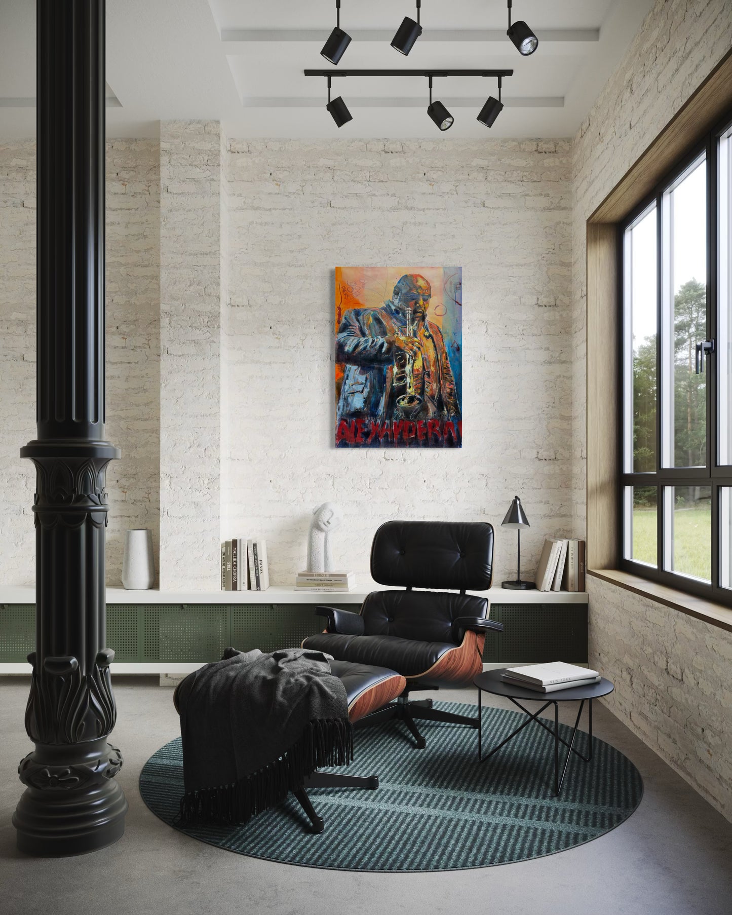 Alexander Abreu original painting by Gkotsi Art displayed in minimal living room interior