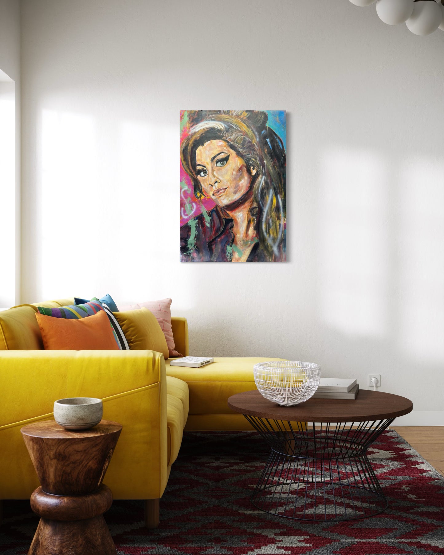 Amy Winehouse painting in cozy living room - wallart inspiration
