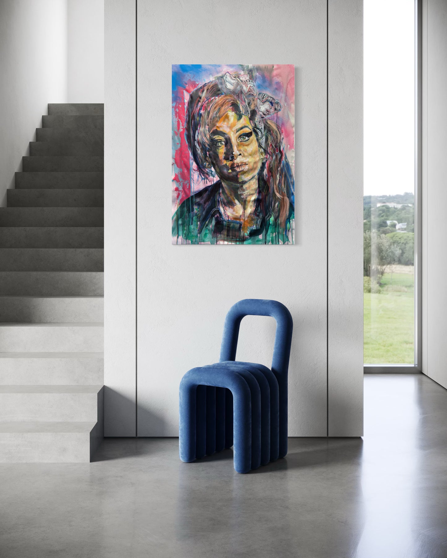 Amy Winehouse original painting in entrance hall
