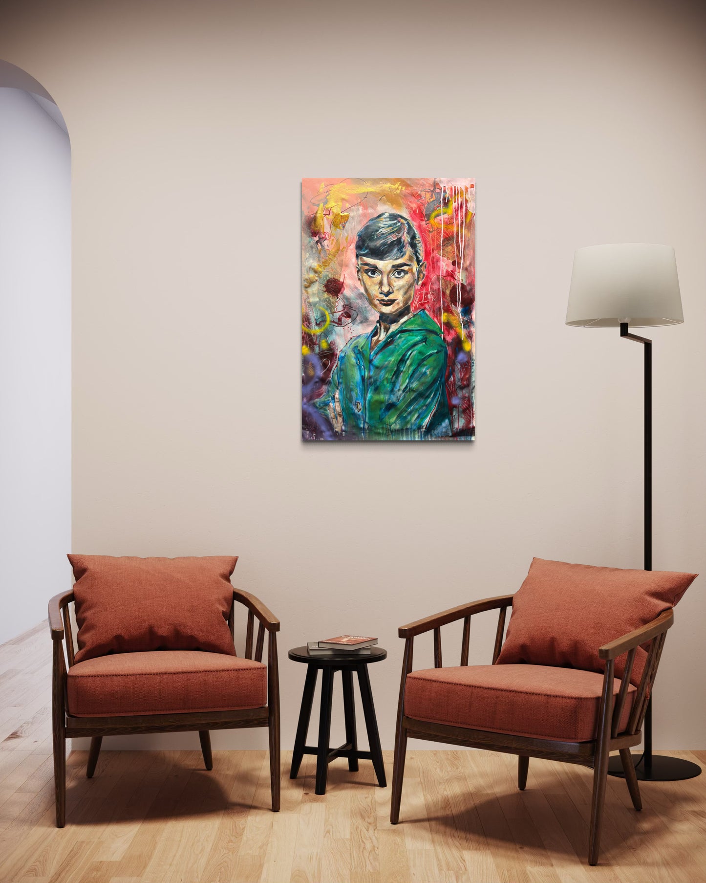 Audrey Hepburn portrait in reading room