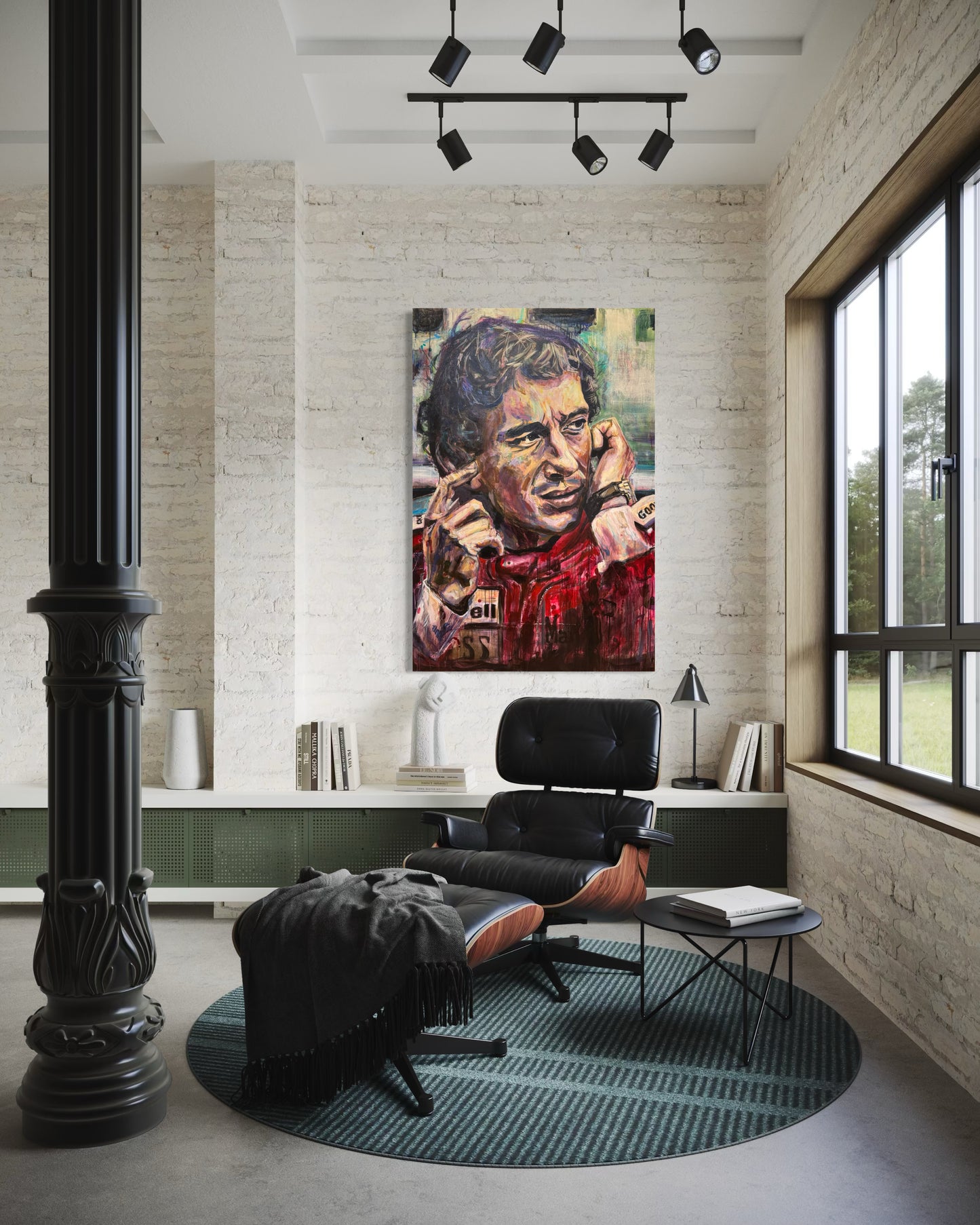 Ayrton Senna original painting in stylish living room