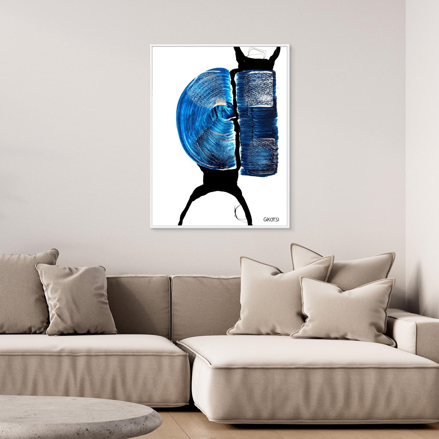 BALANCE abstract art on contemporary sofa wall - stylish home interior