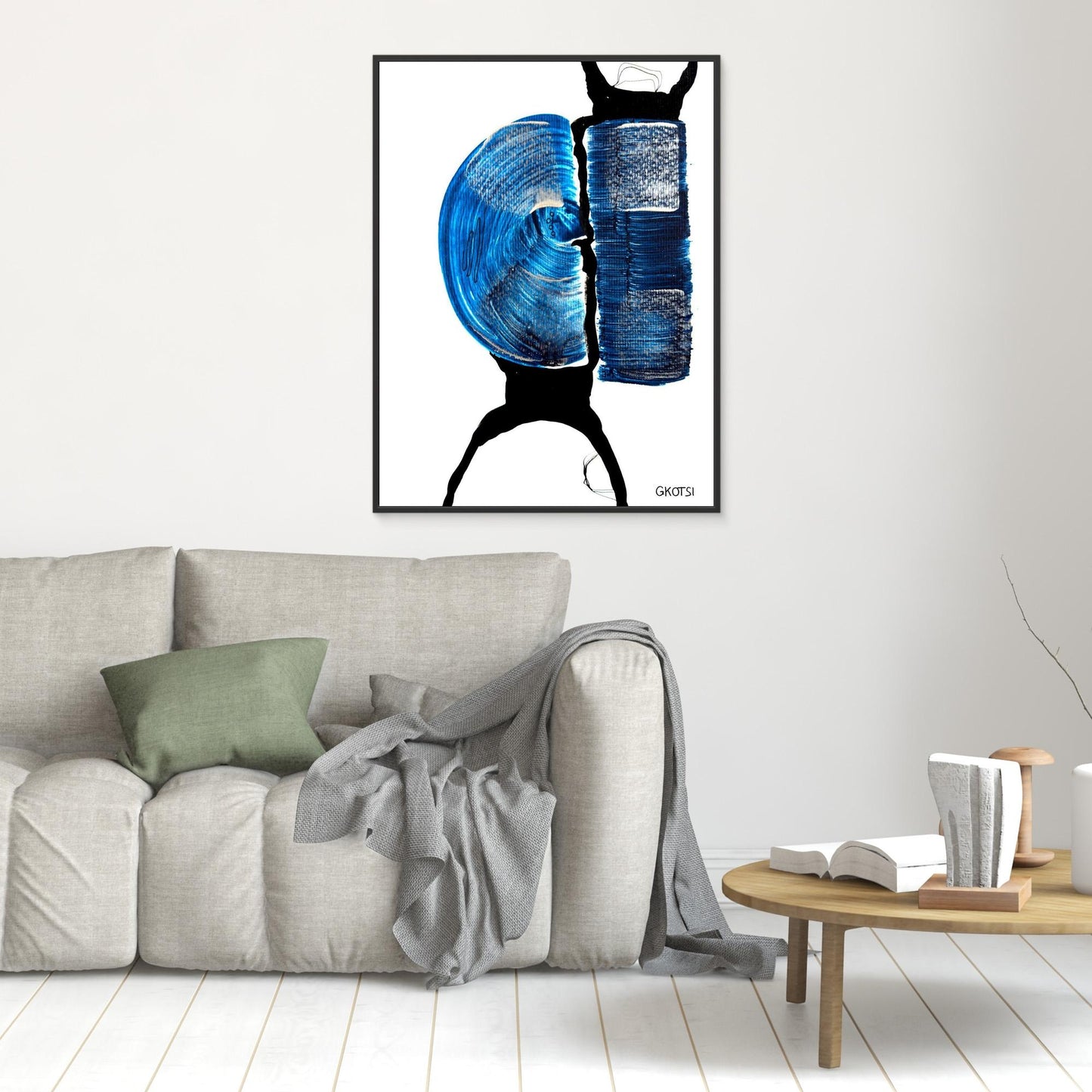 BALANCE canvas print above grey sofa - modern living room wall art decor