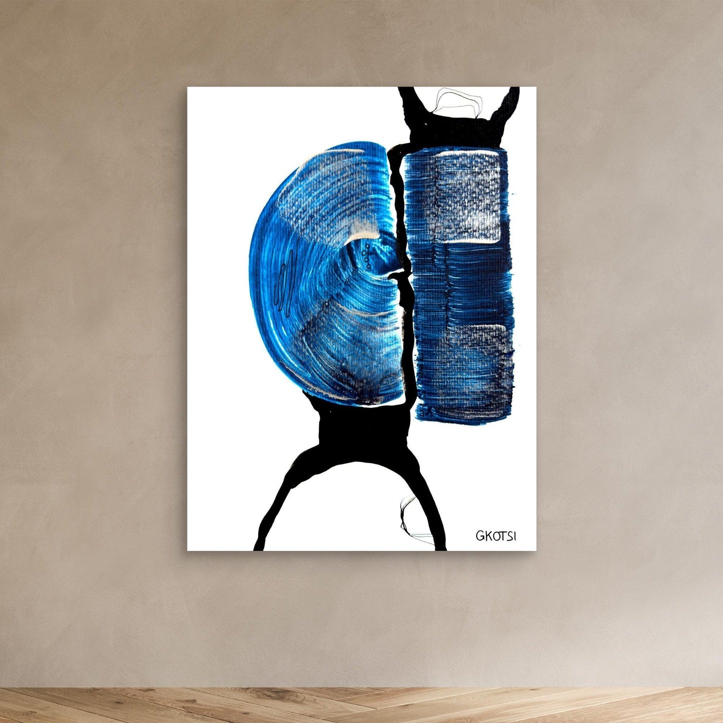 BALANCE canvas print detail on beige wall - minimalist art presentation