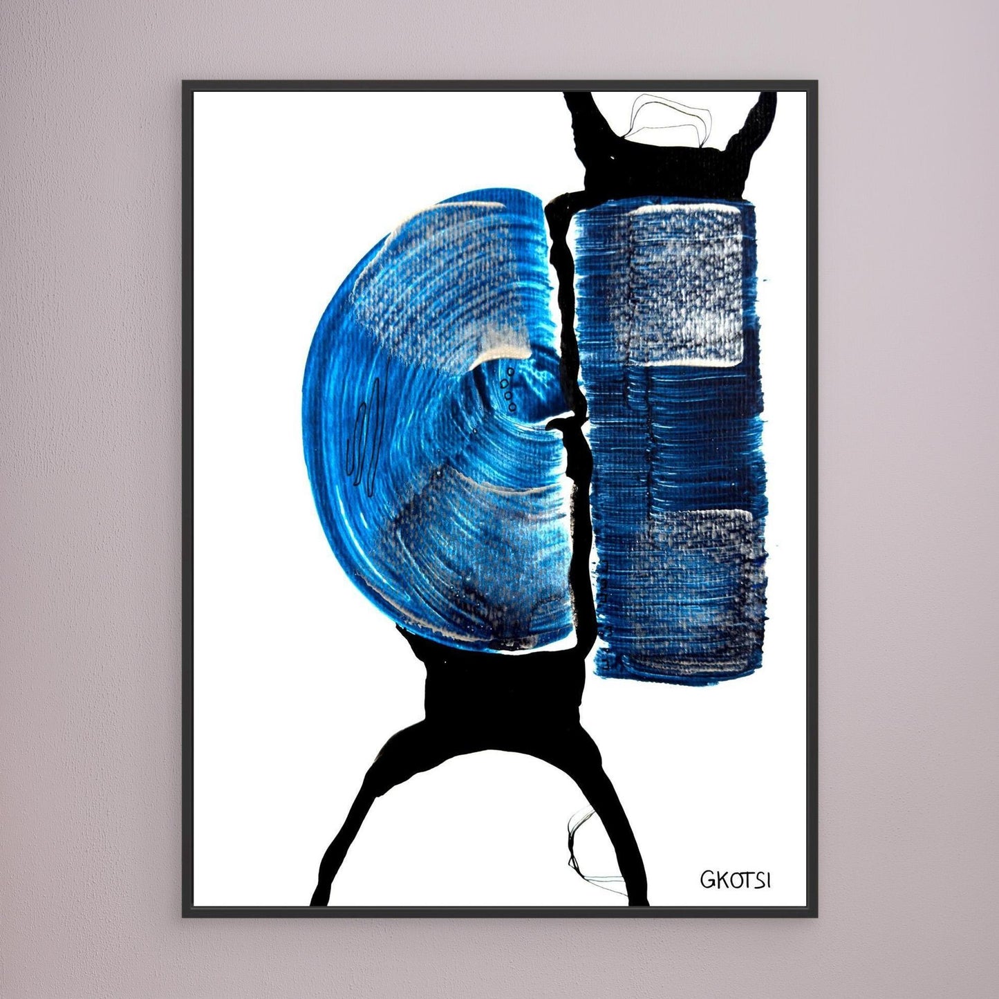 BALANCE canvas print detail with black frame on gray wall - minimalist art presentation