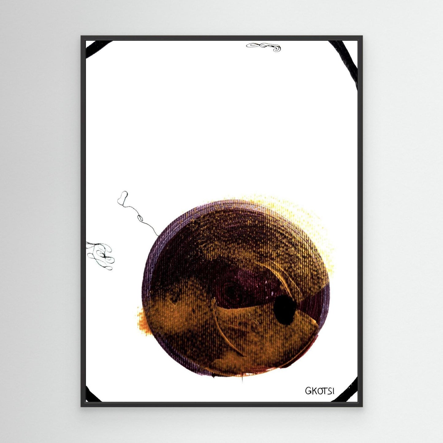BALOON abstract canvas print detail view with black frame - modern symbols artwork for contemporary spaces