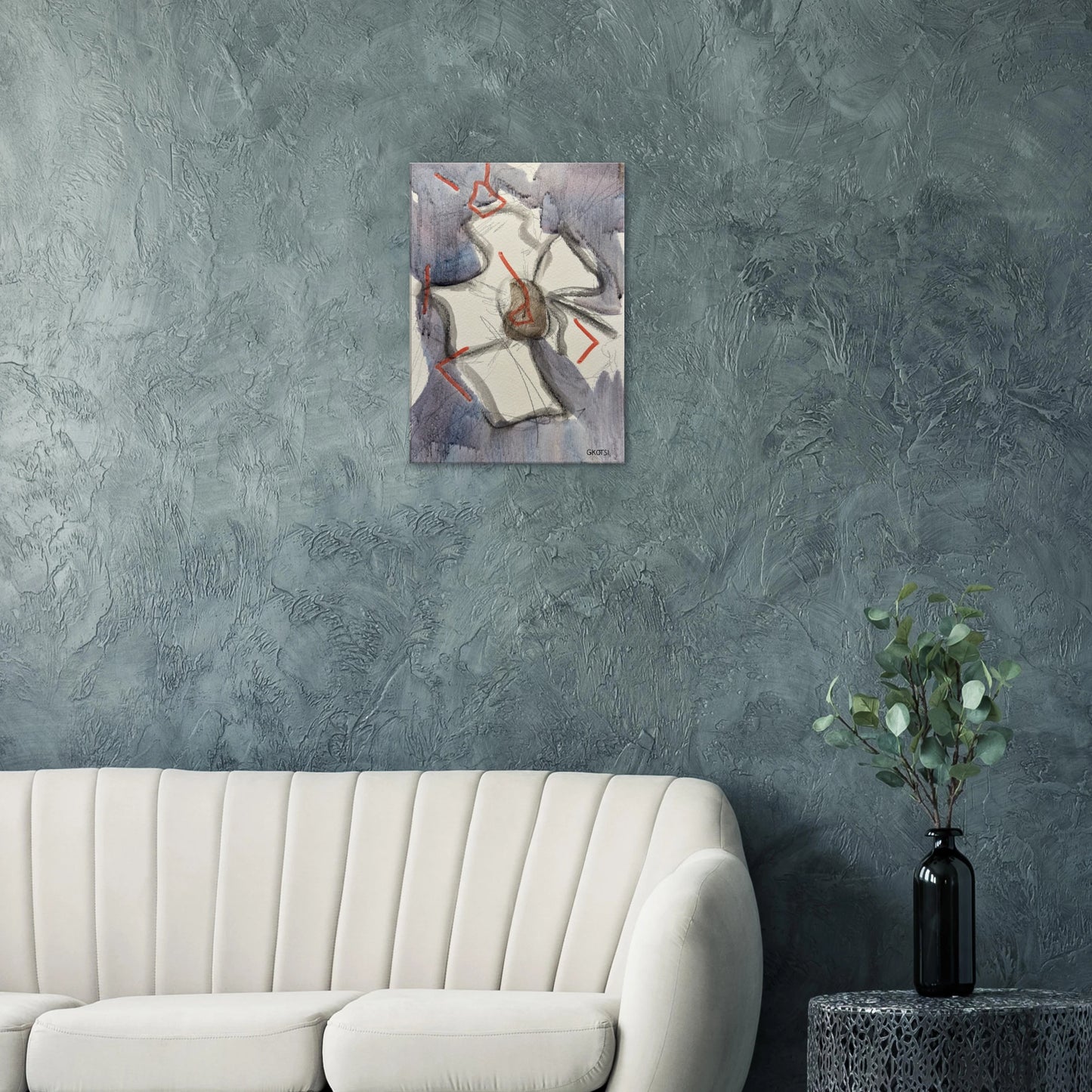BLOOMY Canvas as gentle focal point above gray sofa - minimal moments wall decoration