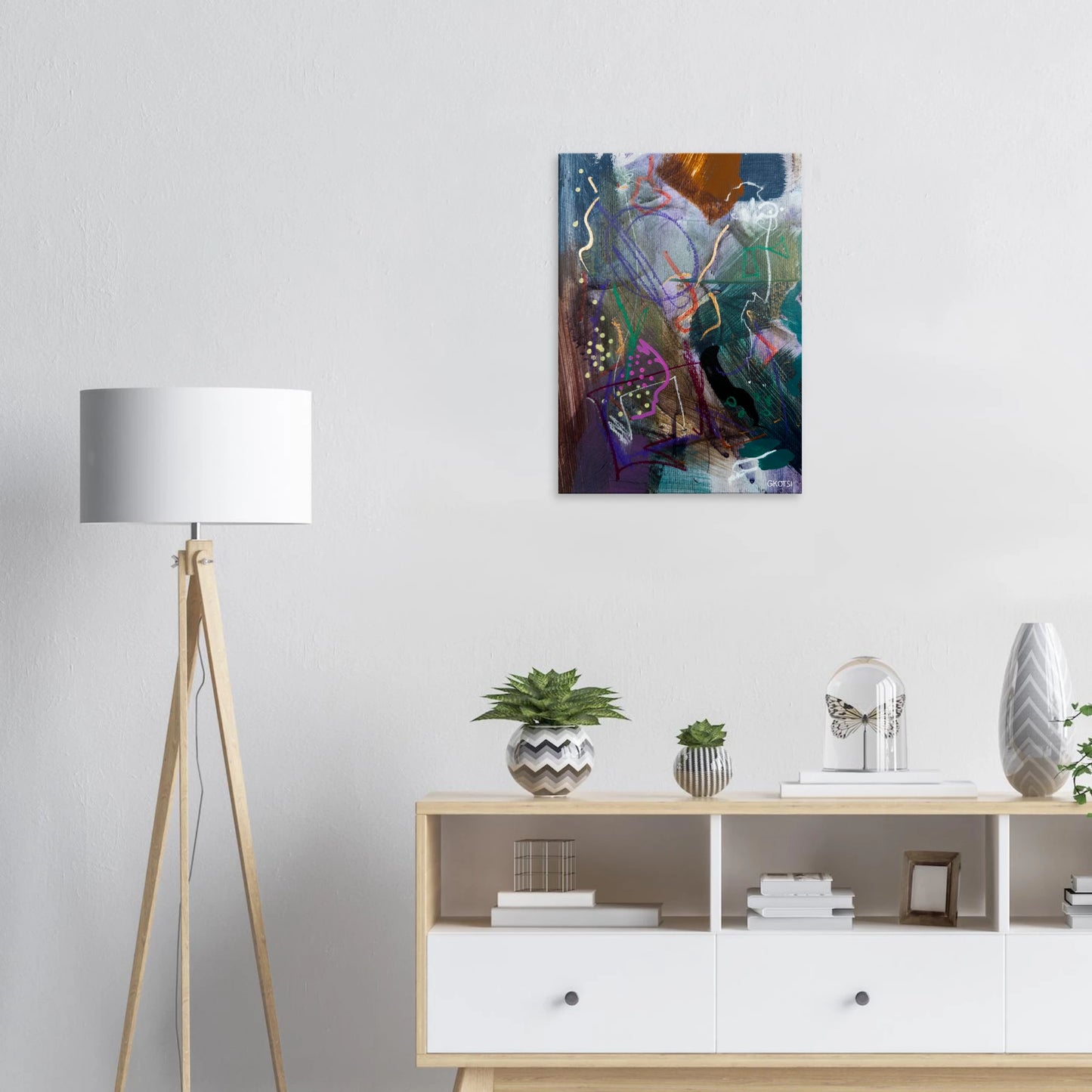 BLOOMY canvas print above dresser in room interior