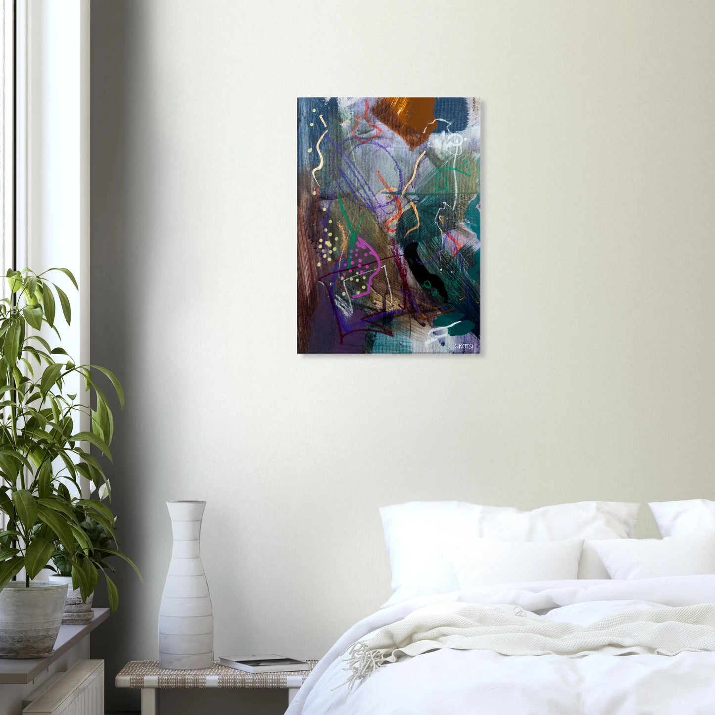 BLOOMY canvas print in bedroom creating fresh atmosphere