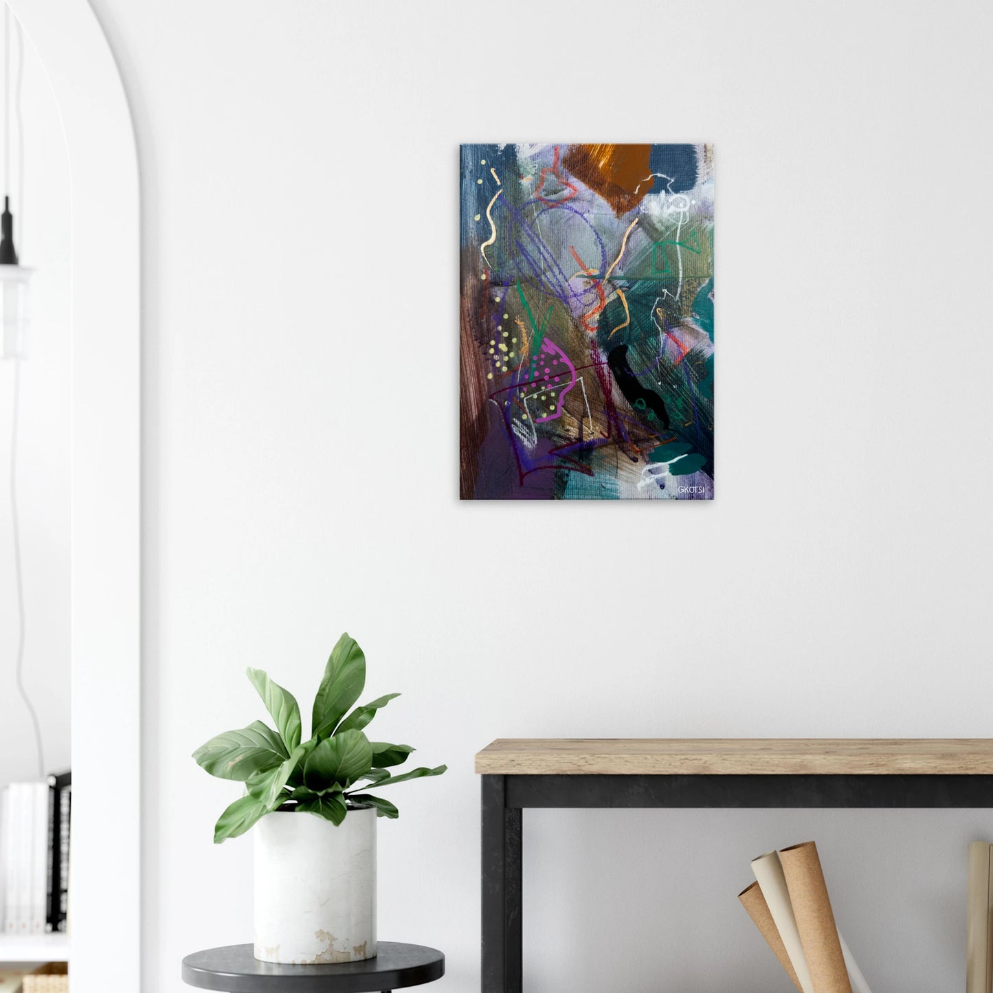 BLOOMY canvas print in hallway above console table